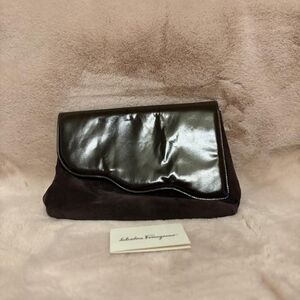 Salvatore Ferragamo Brown Suede and Leather Clutch